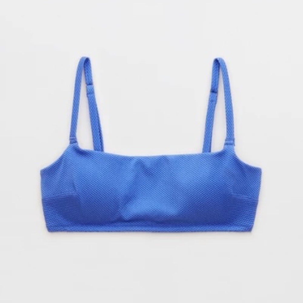 aerie shine pique straight scoop bikini top in blue heaven